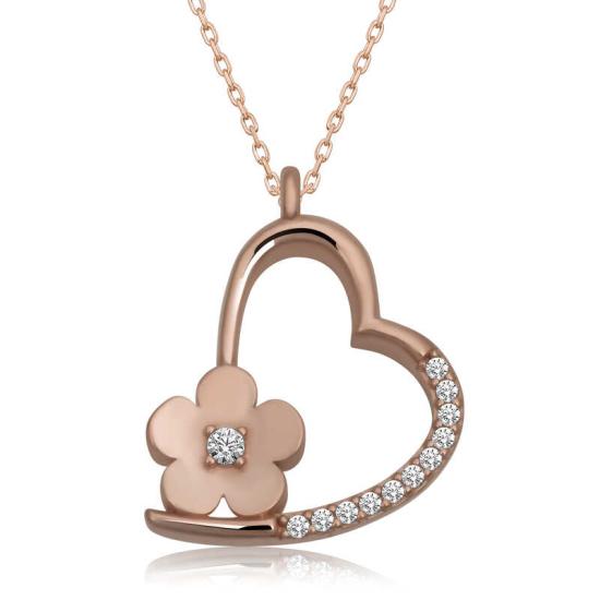 Silver Rose Flower Heart Women’s Necklace