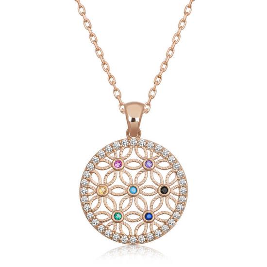 Silver Rose Colored Stone Flower of Life Women’s Necklace
