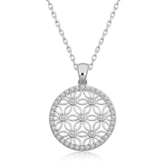 Silver White Stone Flower of Life Women’s Necklace