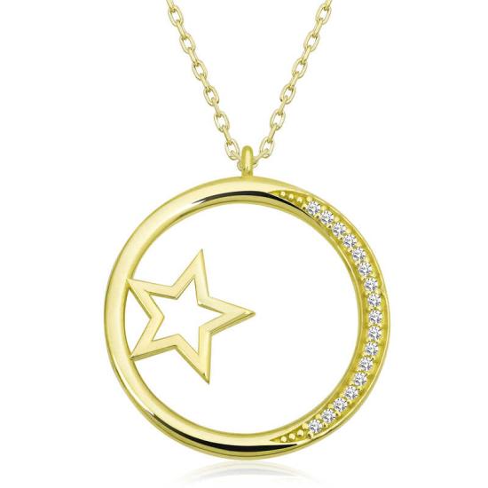 Silver Gold Star Detailed Hoop Women’s Necklace