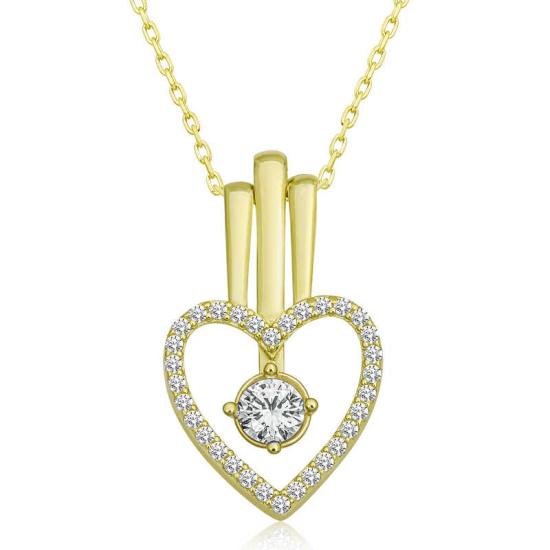 Silver Gold Heart Single Stone Women’s Necklace