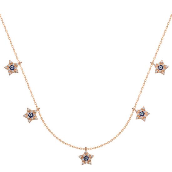 Silver Rose Star Evil Eye Lucky Women’s Necklace