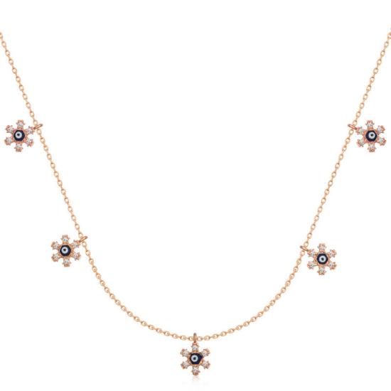 Silver Rose Flower Evil Eye Lucky Women’s Necklace