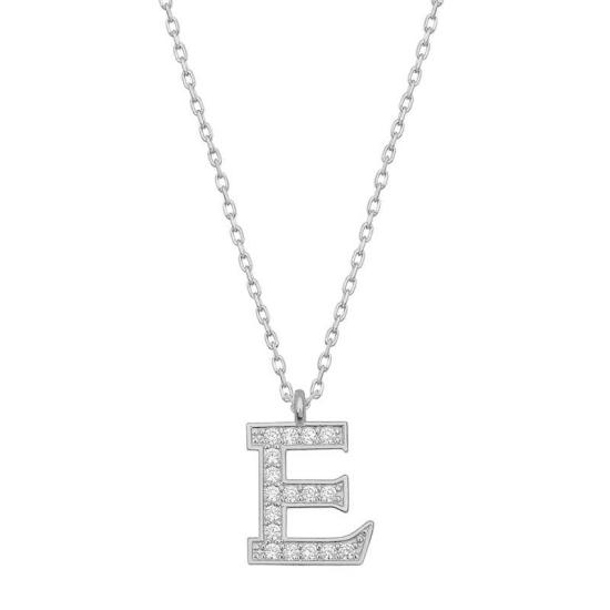 Silver Rhodium Letter E Women’s Necklace