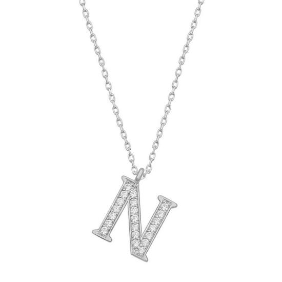 Silver Rhodium Letter N Women’s Necklace