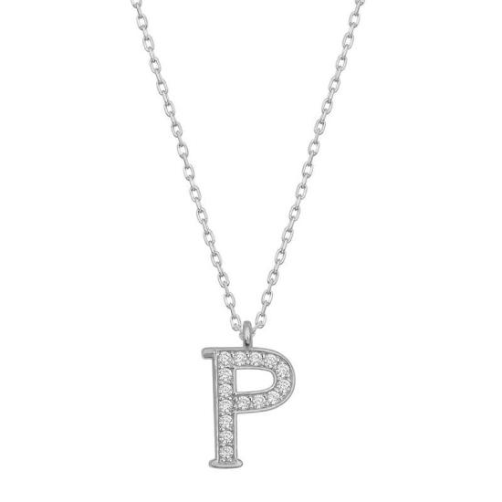 Silver Rhodium Letter P Women’s Necklace