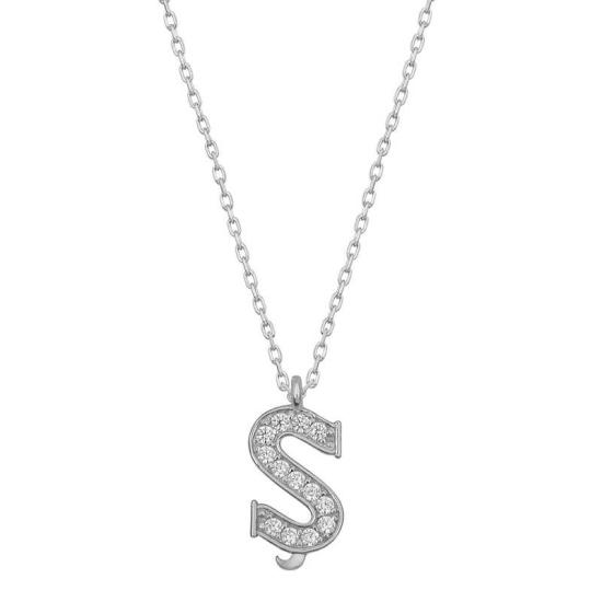Silver Rhodium Letter S Women’s Necklace