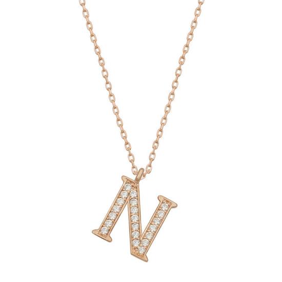 Silver Rose Letter N Women’s Necklace