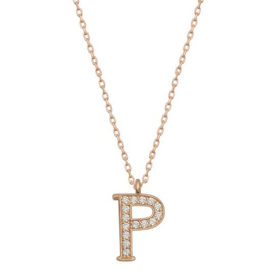 Silver Rose Letter P Women’s Necklace