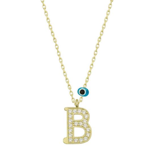 Silver Evil Eye Gold Letter B Women’s Necklace