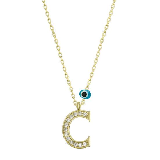 Silver Evil Eye Gold Letter C Women’s Necklace