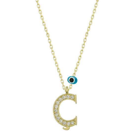 Silver Evil Eye Gold Letter C Women’s Necklace