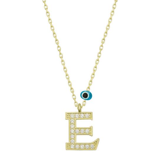Silver Evil Eye Gold Letter E Women’s Necklace