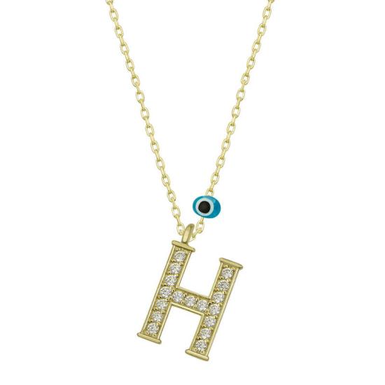 Silver Evil Eye Gold Letter H Women’s Necklace