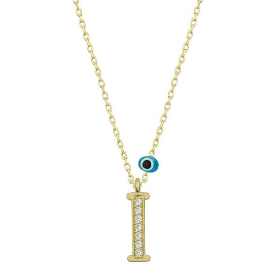 Silver Evil Eye Gold Letter I Women’s Necklace