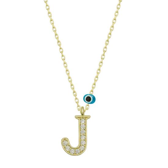Silver Evil Eye Gold Letter J Women’s Necklace