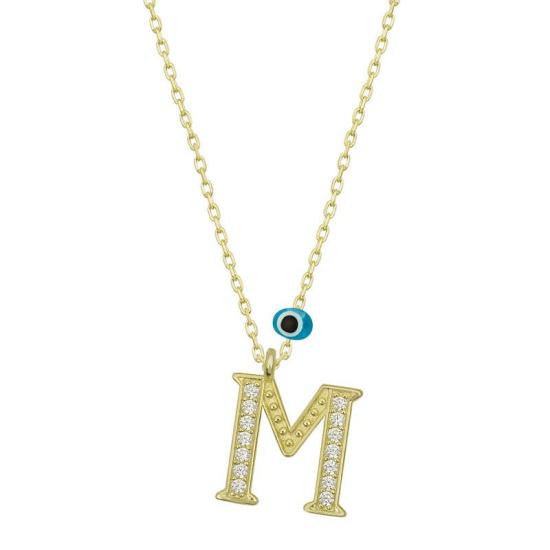 Silver Evil Eye Gold Letter M Women’s Necklace