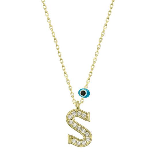 Silver Evil Eye Gold Letter S Women’s Necklace