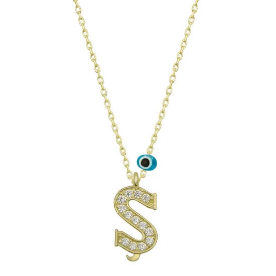 Silver Evil Eye Gold Letter S Women’s Necklace