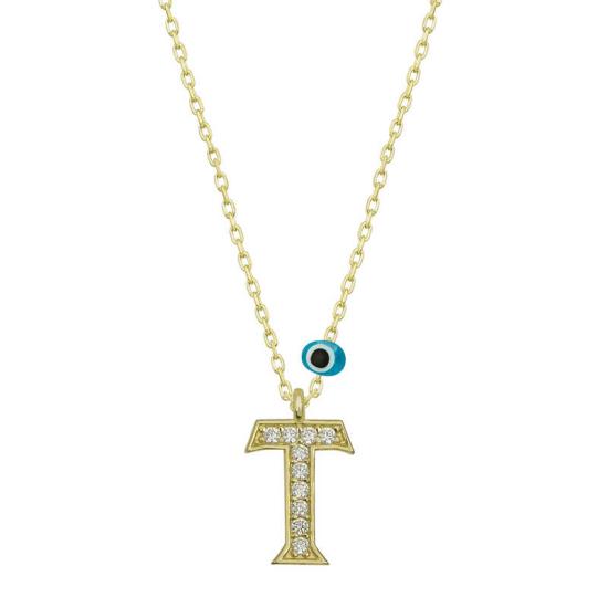 Silver Evil Eye Gold Letter T Women’s Necklace