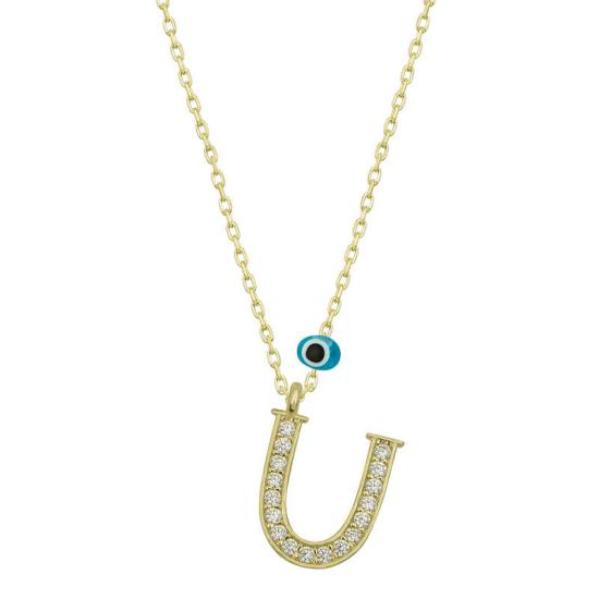 Silver Evil Eye Gold Letter U Women’s Necklace