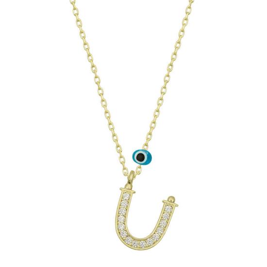 Silver Evil Eye Gold Letter Ü Women’s Necklace
