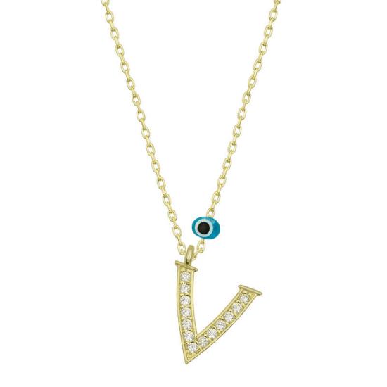 Silver Evil Eye Gold Letter V Women’s Necklace