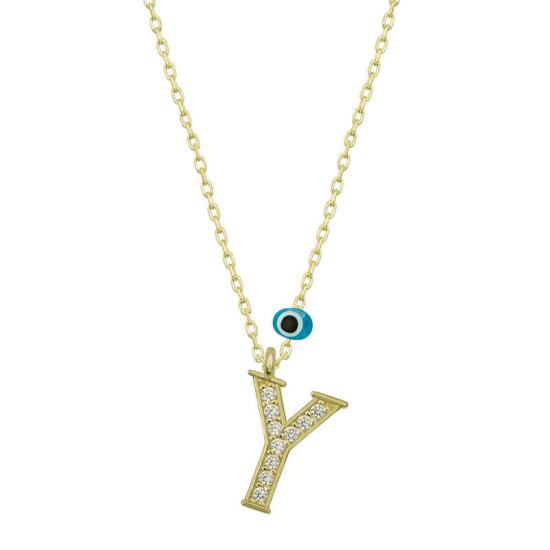 Silver Evil Eye Gold Letter Y Women’s Necklace