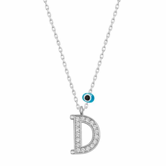 Silver Evil Eye Rhodium Letter D Women’s Necklace