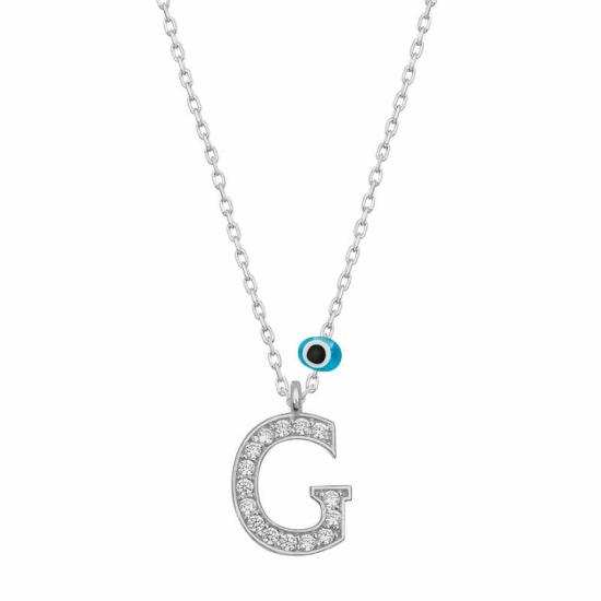 Silver Evil Eye Rhodium Letter G Women’s Necklace