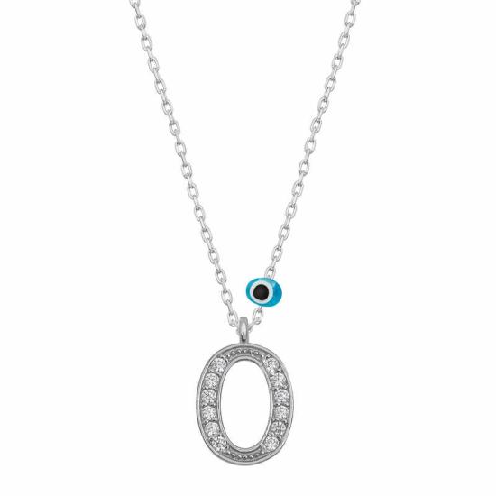 Silver Evil Eye Rhodium Letter O Women’s Necklace