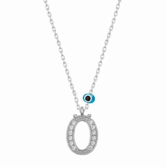 Silver Evil Eye Rhodium Letter Ö Women’s Necklace