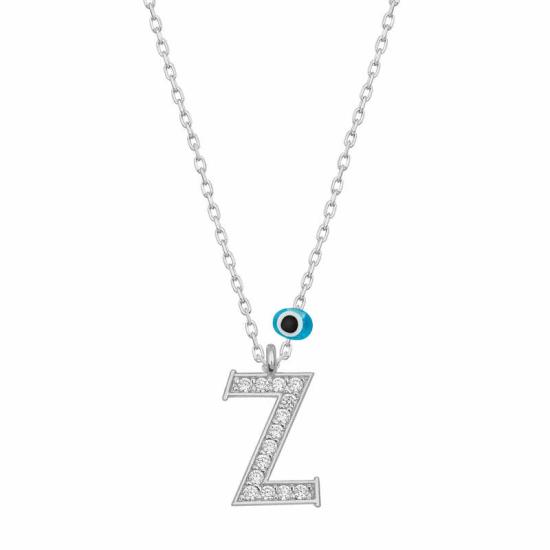 Silver Evil Eye Rhodium Letter Z Women’s Necklace