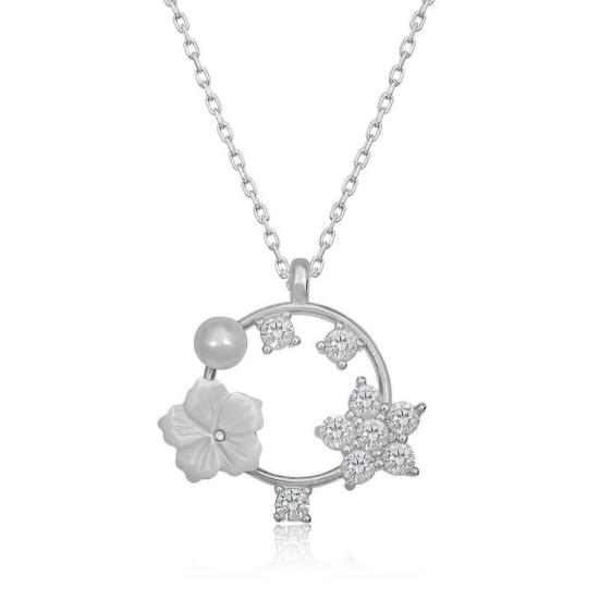 Silver Magnolia Flower Star Women’s Necklace