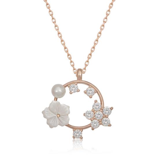 Silver Rose Magnolia Flower Star Women’s Necklace