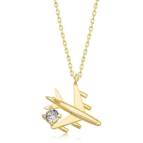 Silver Gold Single Stone Airplane Women’s Necklace