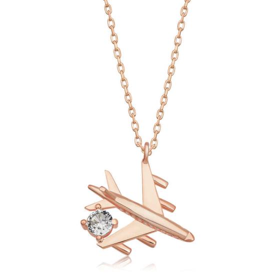 Silver Rose Single Stone Airplane Women’s Necklace