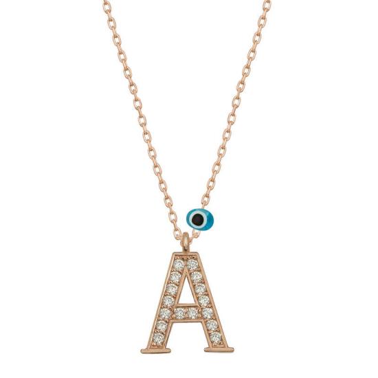 Silver Evil Eye Rose Letter A Women’s Necklace