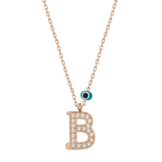 Silver Evil Eye Rose Letter B Women’s Necklace