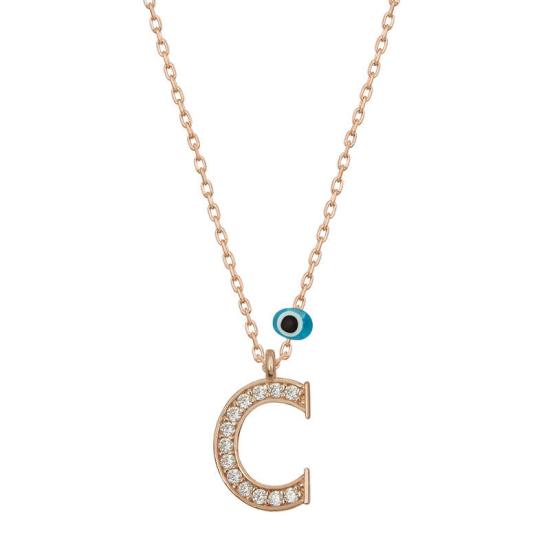 Silver Evil Eye Rose Letter C Women’s Necklace