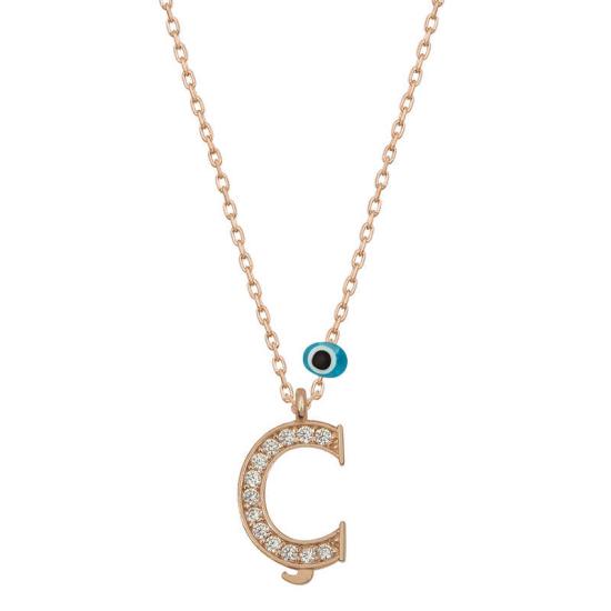 Silver Evil Eye Rose Letter C Women’s Necklace