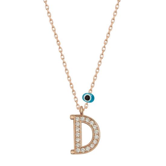 Silver Evil Eye Rose Letter D Women’s Necklace
