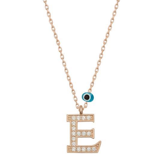 Silver Evil Eye Rose Letter E Women’s Necklace