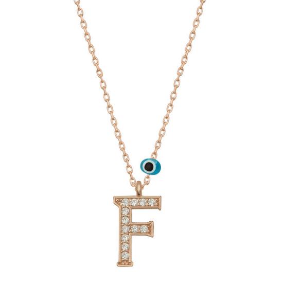 Silver Evil Eye Rose Letter F Women’s Necklace