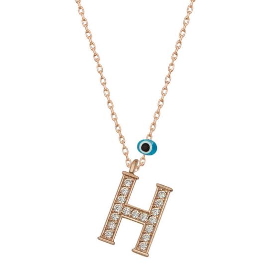 Silver Evil Eye Rose Letter H Women’s Necklace