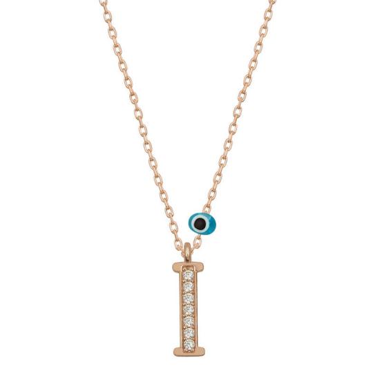 Silver Evil Eye Rose Letter I Women’s Necklace