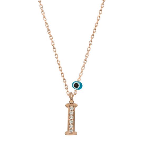 Silver Evil Eye Rose Letter I Women’s Necklace