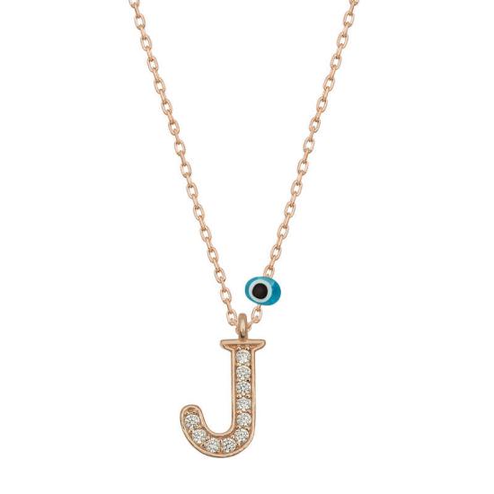 Silver Evil Eye Rose Letter J Women’s Necklace