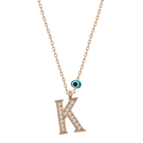 Silver Evil Eye Rose Letter K Women’s Necklace