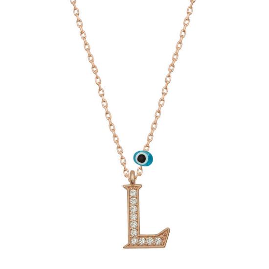 Silver Evil Eye Rose Letter L Women’s Necklace